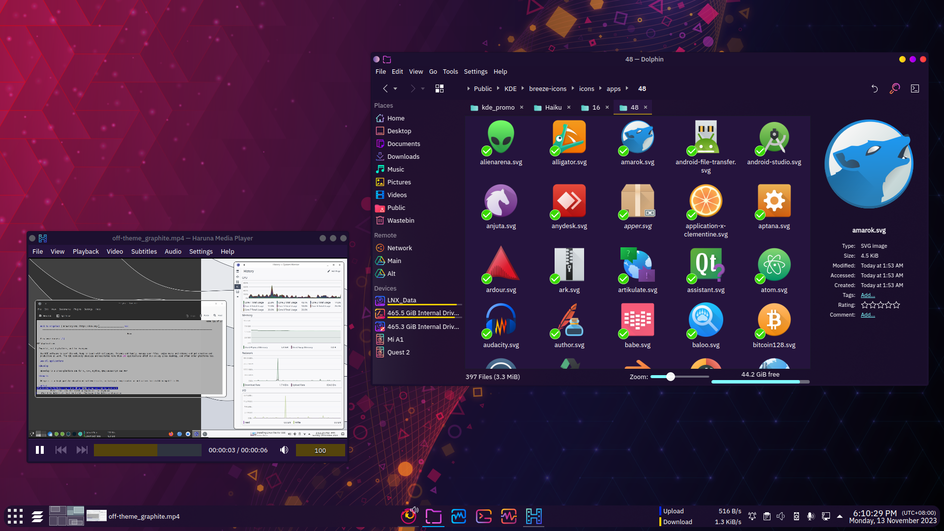 The Plasma desktop themed with Shades of Purple