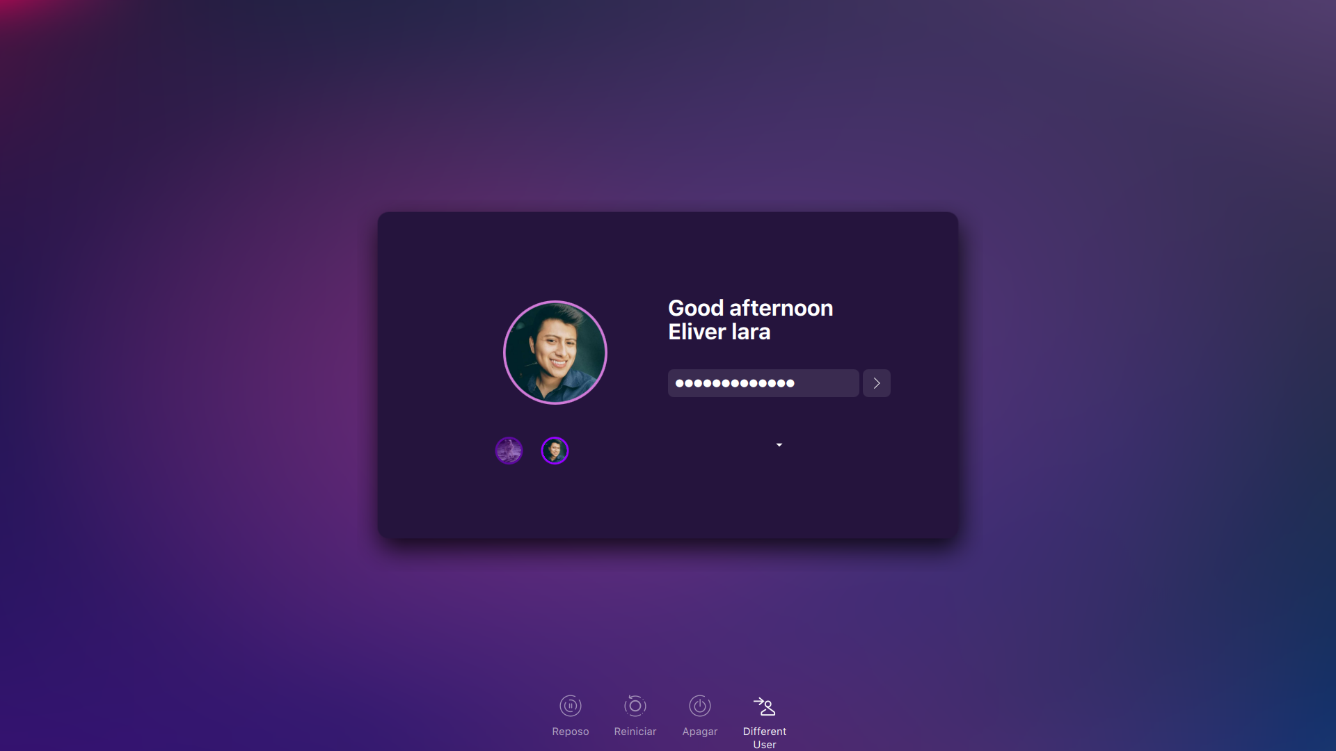 Login screen with a Shades of Purple theme applied.
