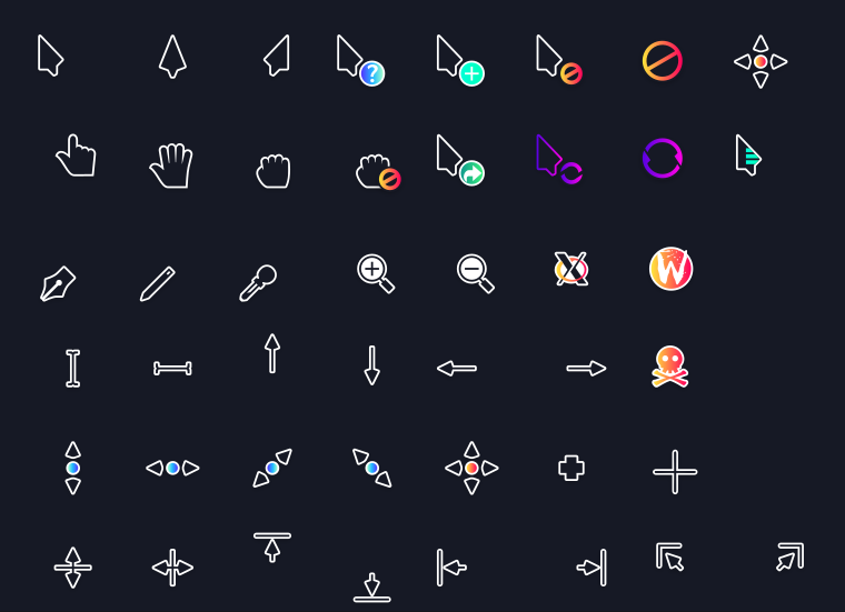 Showing all the cursors in the Sweet theme