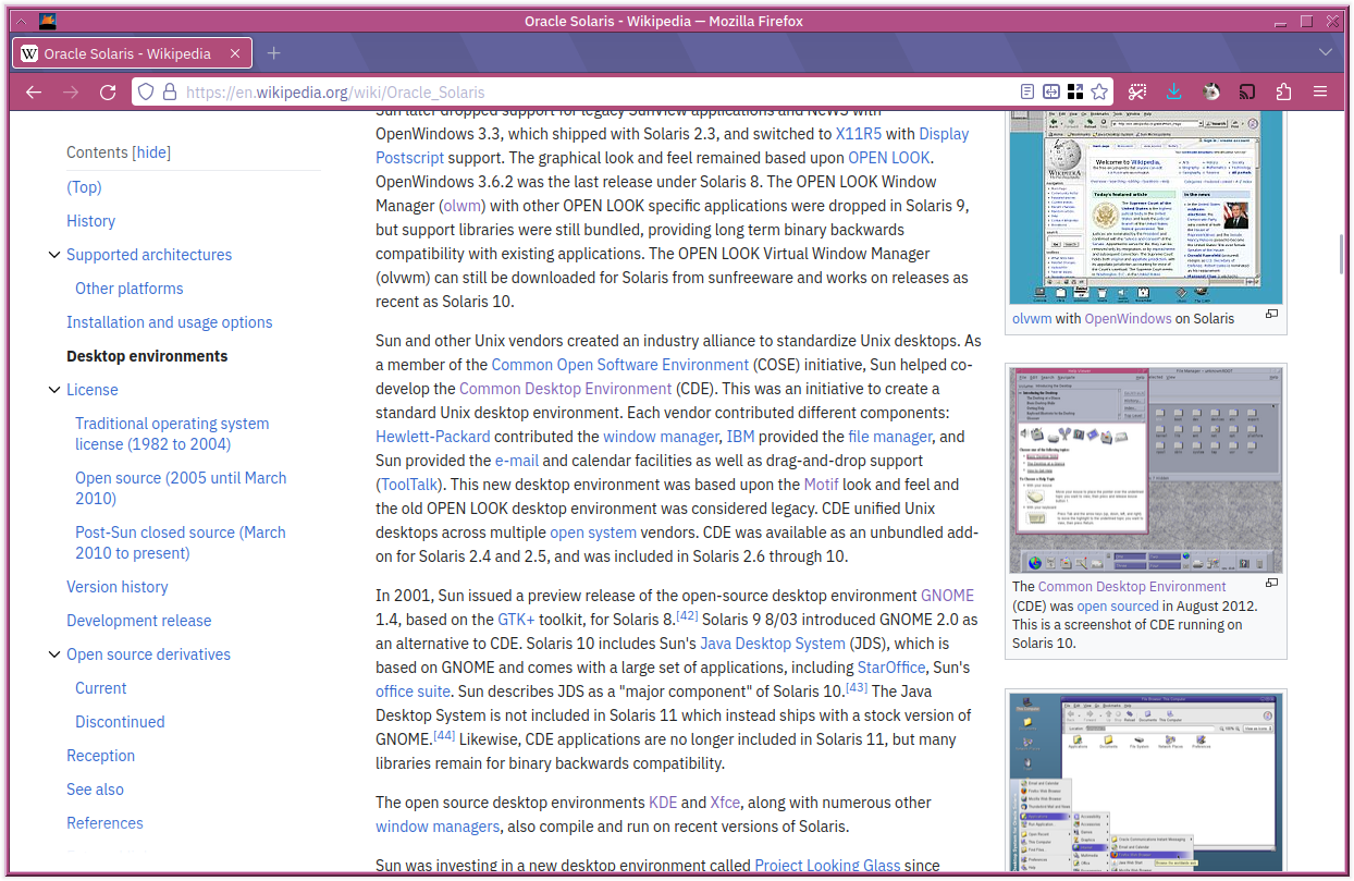 Firefox using the Solaris8 Style theme

English Wikipedia page for Oracle Solaris