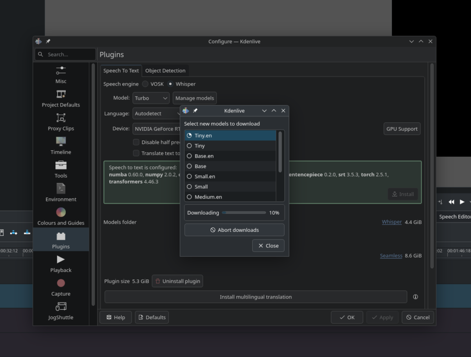 ... And you can even install new modesl from inside Kdenlive. Again, fuck me sideways if I know why.